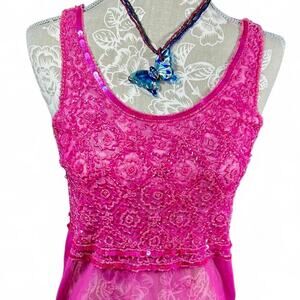 Vintage Beaded Sheer Ultra-rare 90’s Hot Pink Fairy Tunic Top